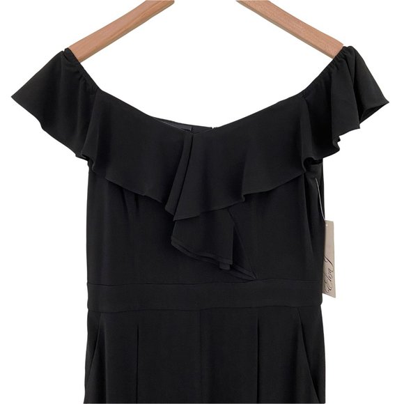 🌺SOLD🌺Eliza J | Black Off-the-Shoulder Ruffle Wide Leg Jumpsuit Pockets 6 - Picture 4 of 8